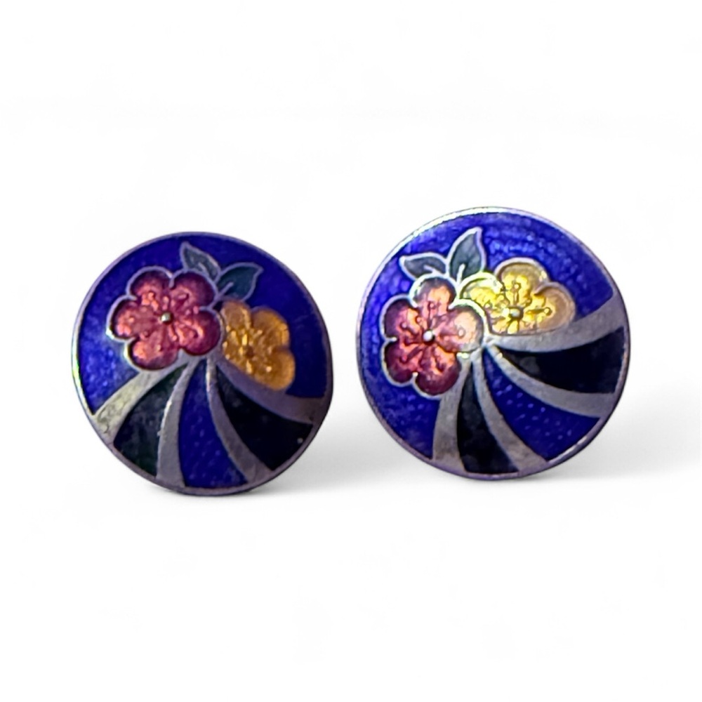 Cloisonné Clip On Floral Earrings